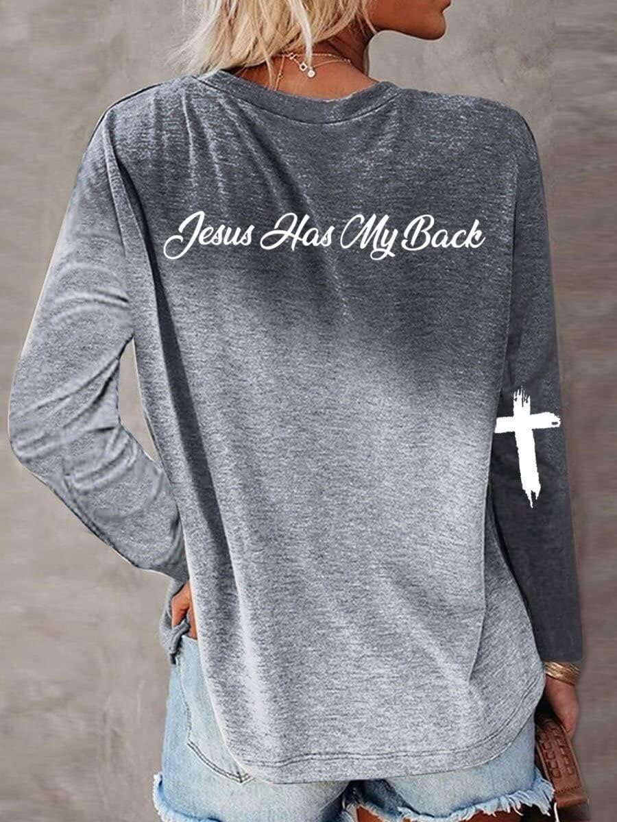 Women's Blessed Letter Print Long Sleeve Tshirt Casual Oversized Faith Jesus Love Cross Creneck Pullover Top - Image 3
