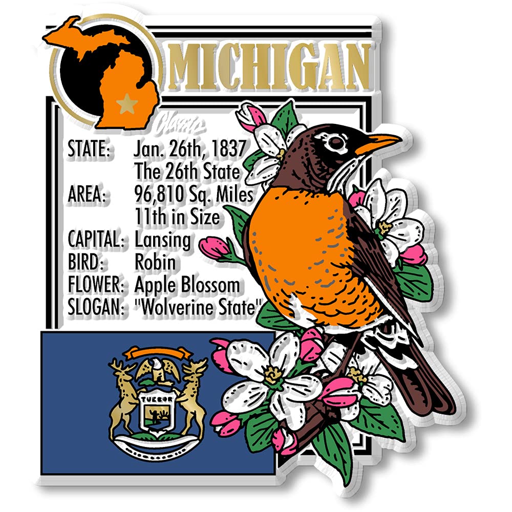 Michigan Six-Piece State Magnet Set by Classic Magnets, Includes 6 Unique Designs, Collectible 3D Rubber Vintage-Style Souvenirs and Gifts Made in the USA