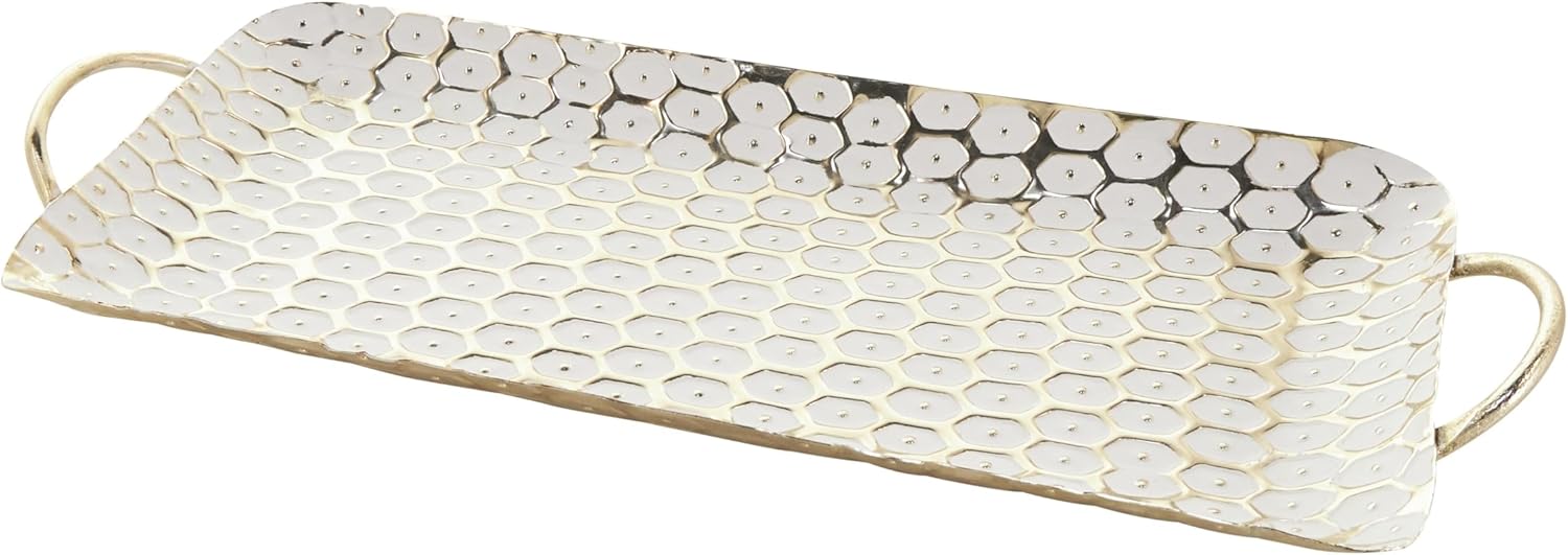 Deco 79 Metal Geometric Living Room Decor Tray Geometric Dot Ottoman Tray with White Accents, Set of 2 Serving Tray 19", 19" W, Gold