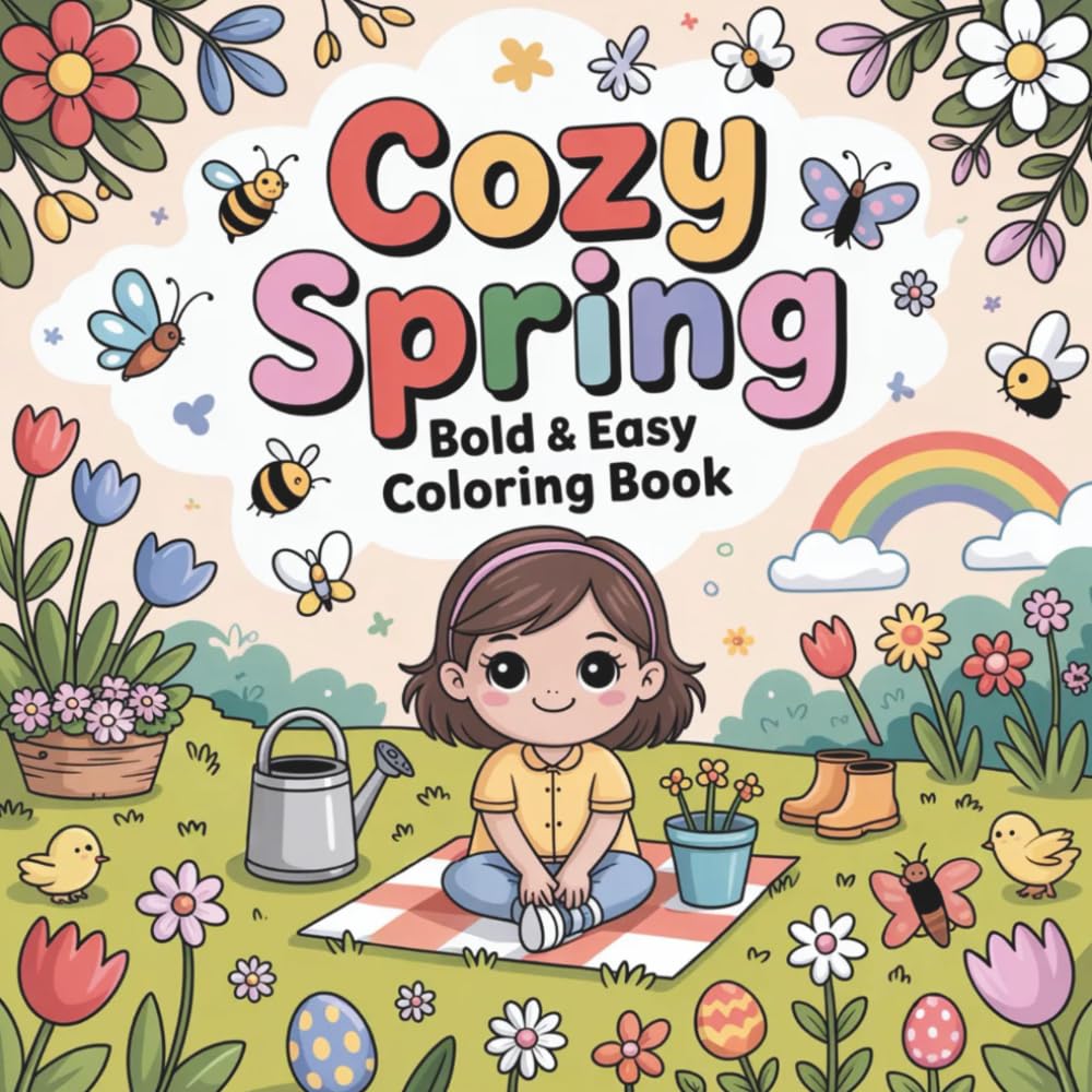 COZY SPRING BOLD & EASY COLORING BOOK: A Cozy Spring Experience With 50 Coloring Pages for Kids & Toddlers Age 2-6