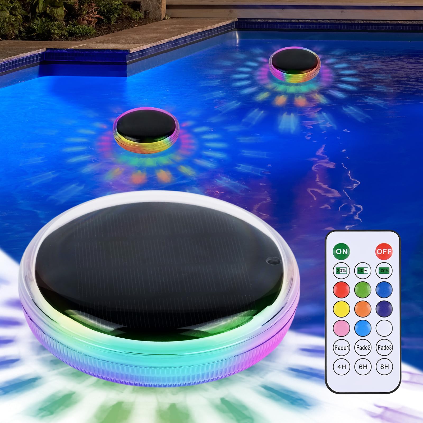 Gerbala Luz Solar Piscina Flotantes, luminación LED Subacuática Solar, Iluminación RGB con Cambio de Color para Piscina, IP68 Impermeable, para Decoración de Jardín y Piscinas (B)