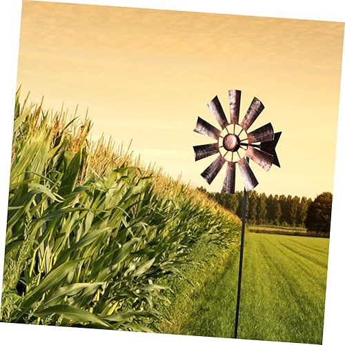 Miniatura 3 de DOITOOL Molino de viento de metal forjado adorno de césped escultura al aire libre decoración al aire libre molino de viento de jardín estaca