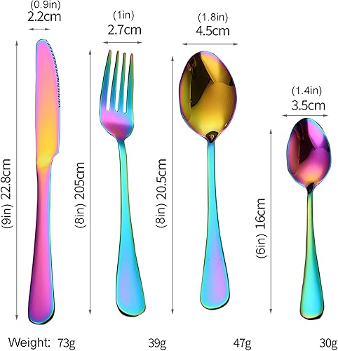 Miniatura 3 de Juego de cubiertos personalizados grabados de 4 piezas de 9 pulgadas, cubiertos de acero inoxidable con cuchara, cuchillo, tenedor, acabado espejo,