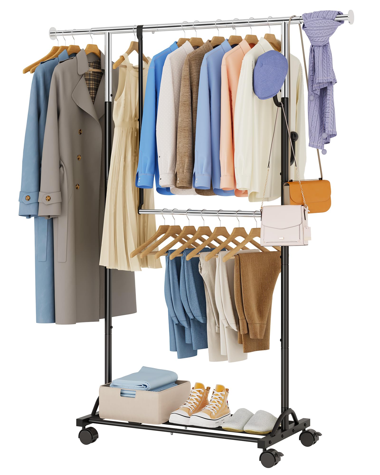 Portant à vêtements avec roulettes et tringle extensible FAVOOSTY pour dressing