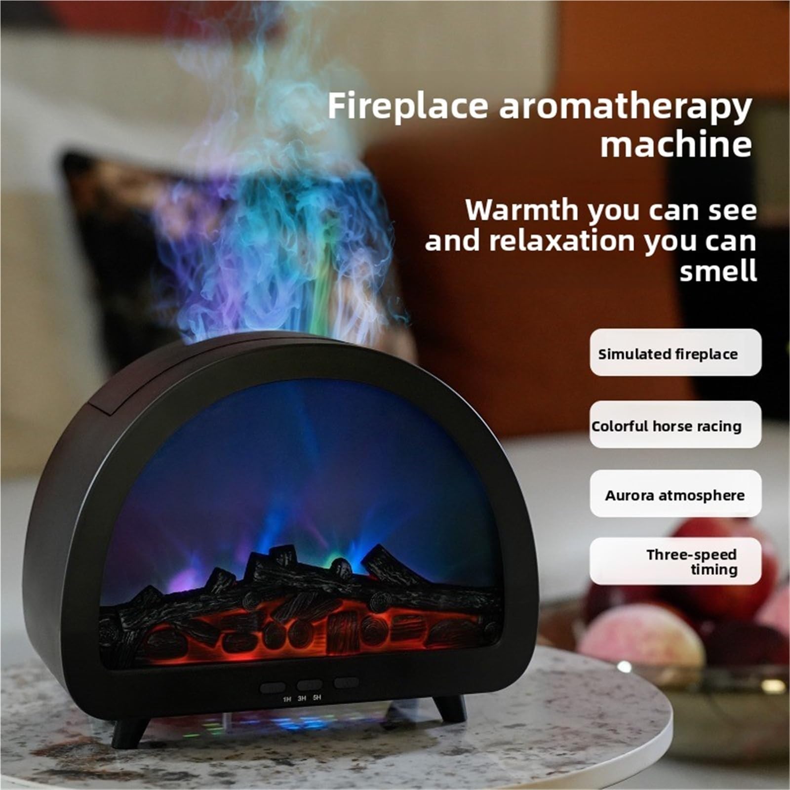 Umidificatore 3D Camino Luce Colorata Super Fog Volume Diffusore Rotondo Desktop Aromaterapia per Casa Regalo (Brown)