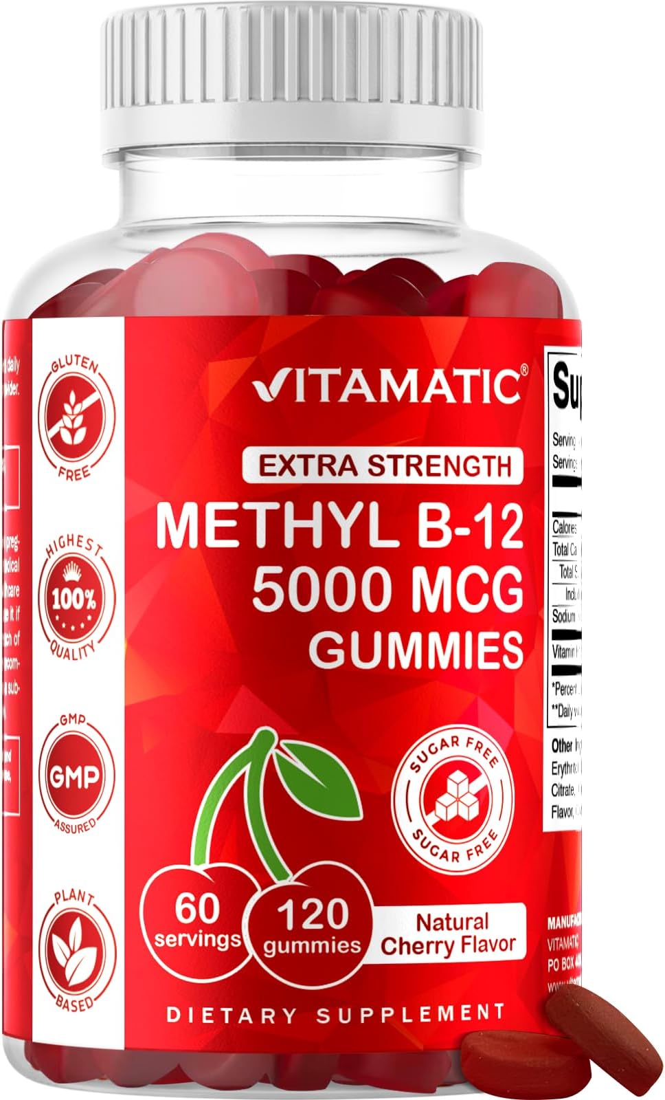 Vitamatic Methyl B12 5000 mcg, 120 Gummies, Natural Cherry Flavor