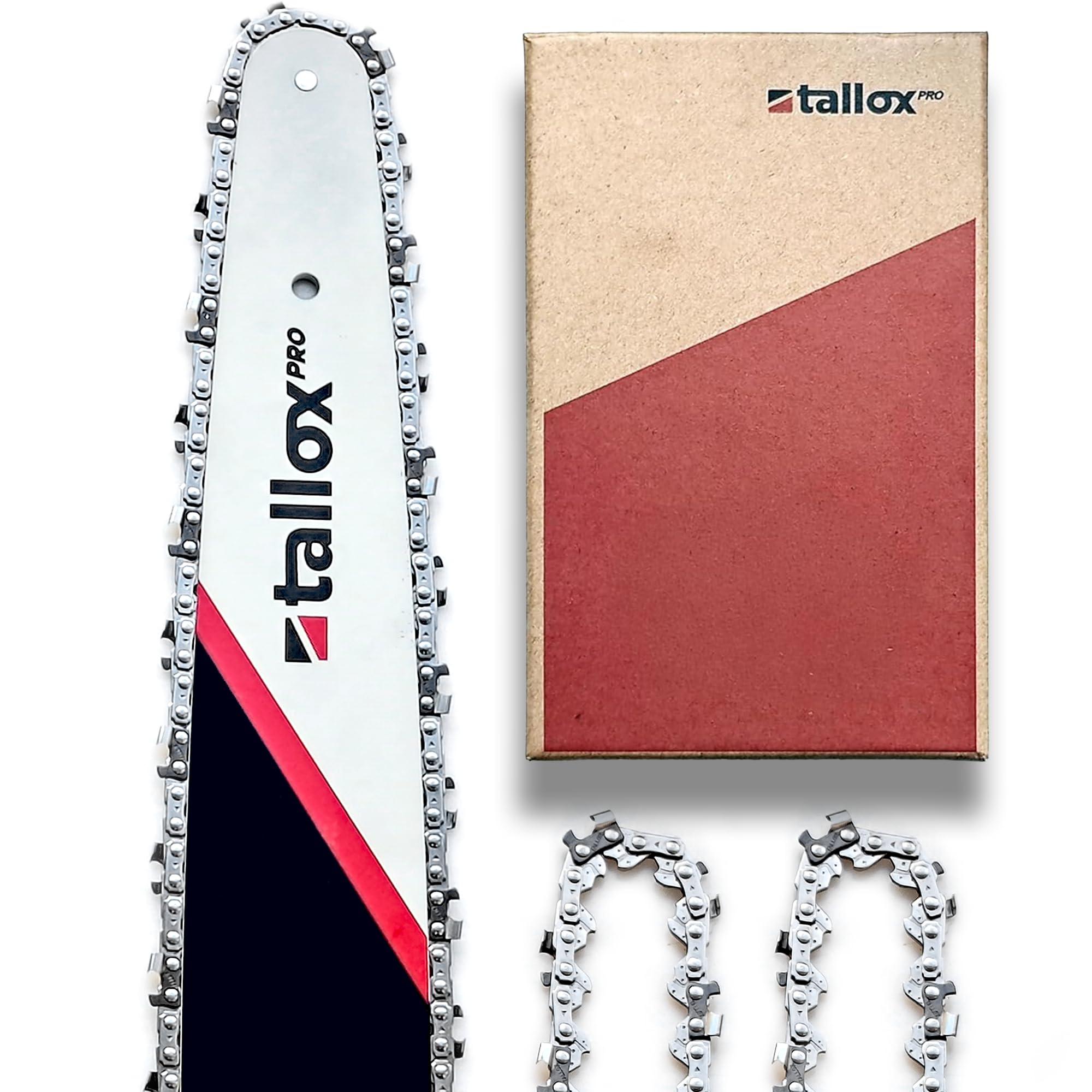 Barra tallox Professional e 3 catene per motosega 3/8" (1,1 mm, 52 maglie) con barra da 35 cm, compatibile con Oregon, Makita e Bosch.