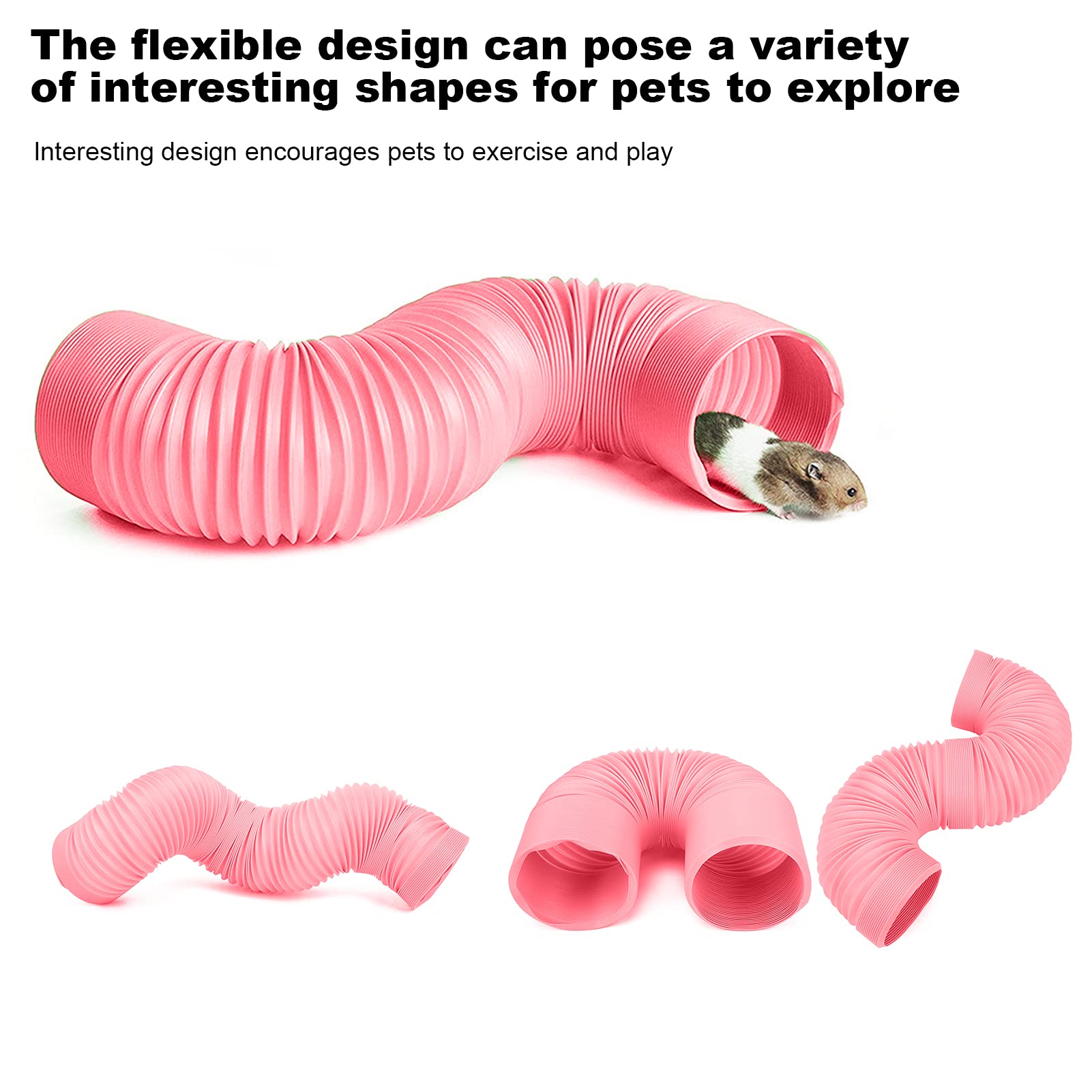 Retractable Pet Tunnel, Play Tunnel for Small Animals Retractable Tunnel Toy for Mink Guinea Pig Groundhog Hedgehog Chinchilla (Pink) - Image 3