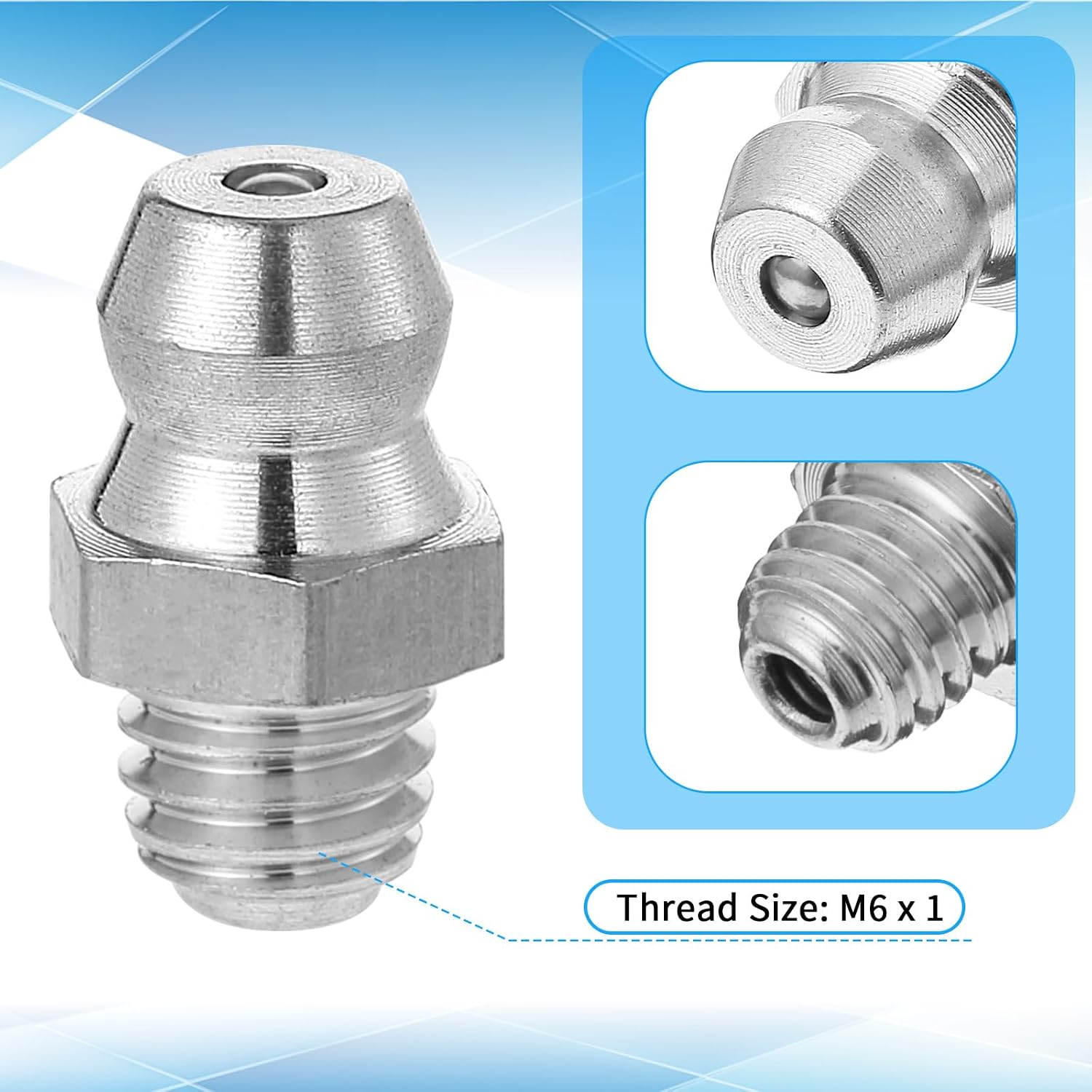 6 Pcs Stainless Steel Straight Grease Fitting, M6 x 1mm Thread Hydraulic Grease Fitting Accessories, Heavy-Duty Stainless Steel Straight Greases Fittings, Portable Metric Zerk Fittings for Machines