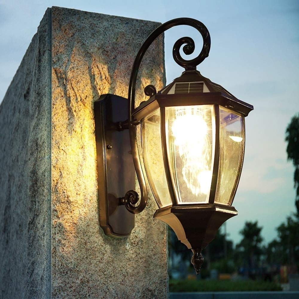 Zewnętrzna wodoodporna solarna lampa ścienna, latarnia LED z aluminiowym i szklanym kloszem – idealna do oświetlenia kinkietu ogrodowego