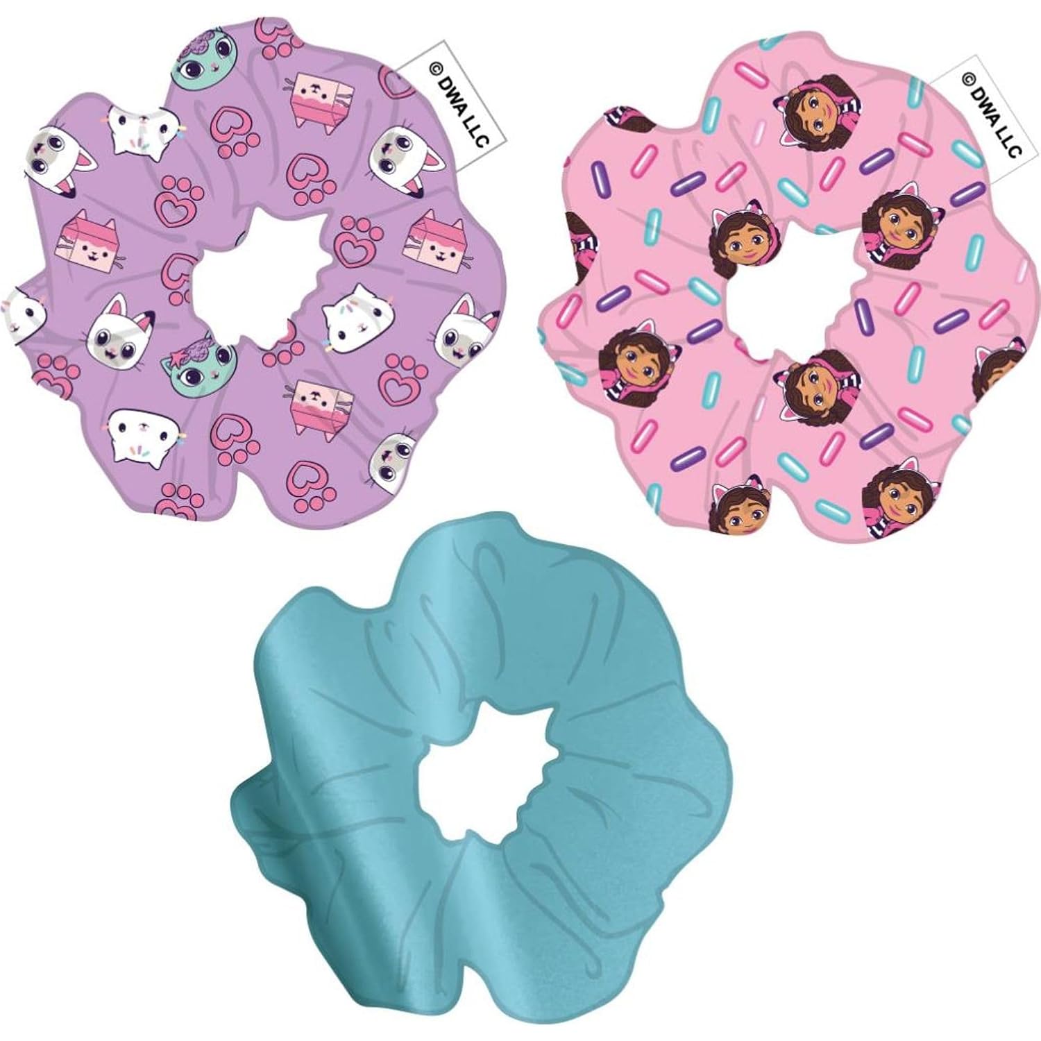 Gabby's Dollhouse 3 Piece Fabric Scrunchies for Girls | Elastic Scrunchies with Printed Designs and Pastel Colors Inspired by the Netflix Series