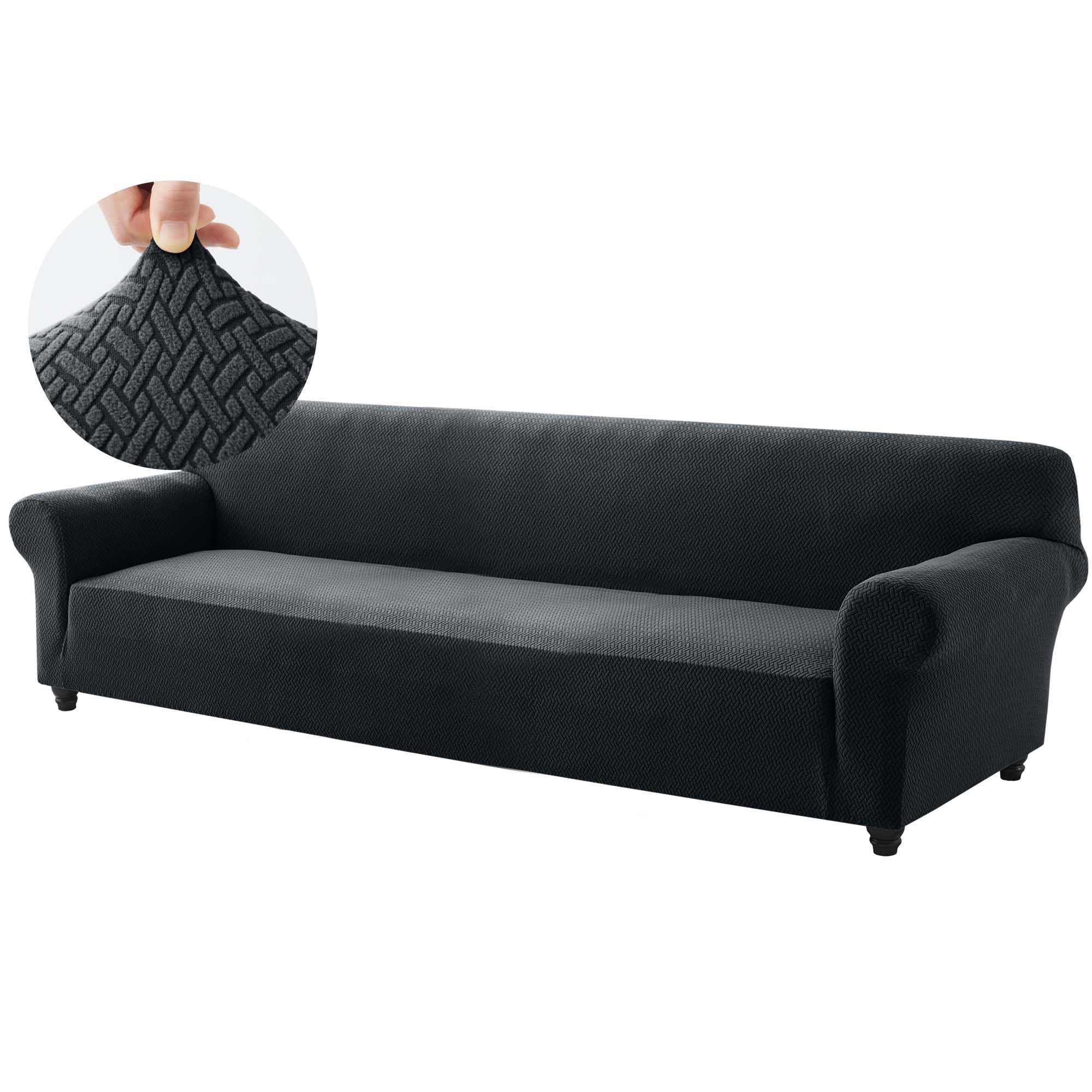 Hafaa High Stretch Sofa Cover 4 Seater Extra Large Couch Covers for Dogs Pets Cats Jacquard Spandex T Shaped Non Slip Sofa Slipcovers Super Soft Elastic Fit Furniture Protector (Black)