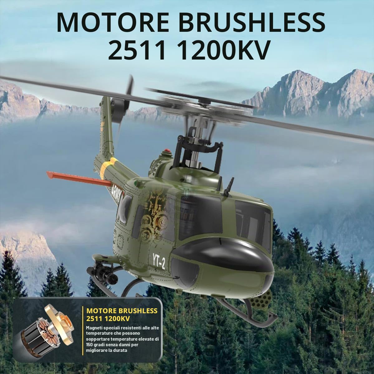 Lunaro UH-1 Huey RC elicottero con GPS, YU XIANG F07-V elicottero militare scala 1/34 per adulti, drone interno esterno con stabilizzatore e motori potenti
