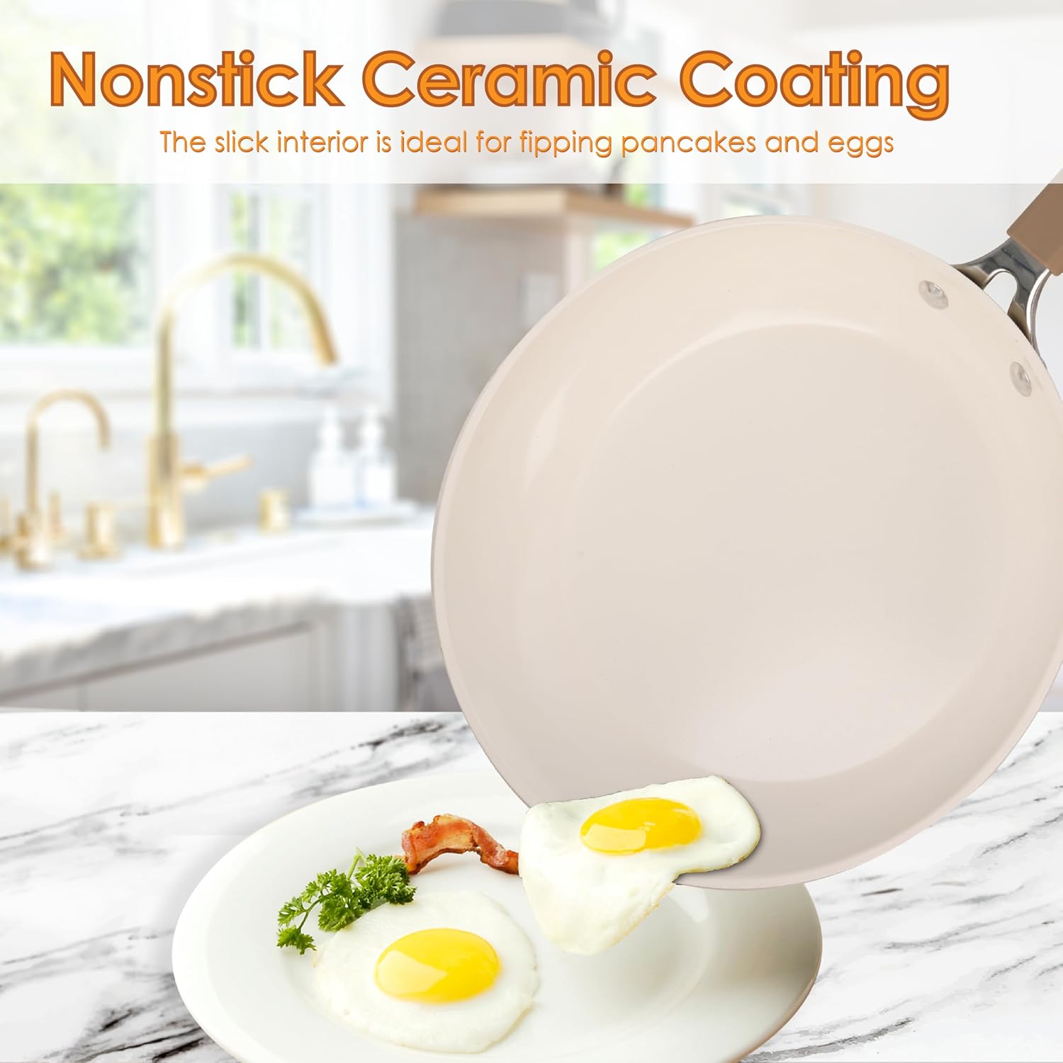 22Pcs Pots and Pans Set Non Stick, Ceramic Nonstick Cookware Set, Kitchen Induction Pots and Pans Cooking Set with Stay Cool Handles, without PFOA, PTFE or PFAS, Cream Yellow