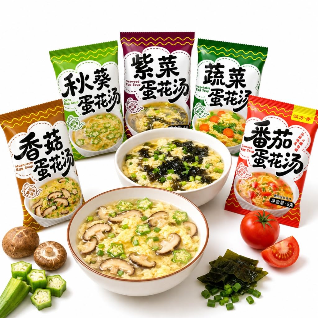 Mezcla De Sopa Instantánea, 5 Sabores, Paquete 25 Huevo, Desayuno Rápido For Llevar, No Es Necesario Cocinar