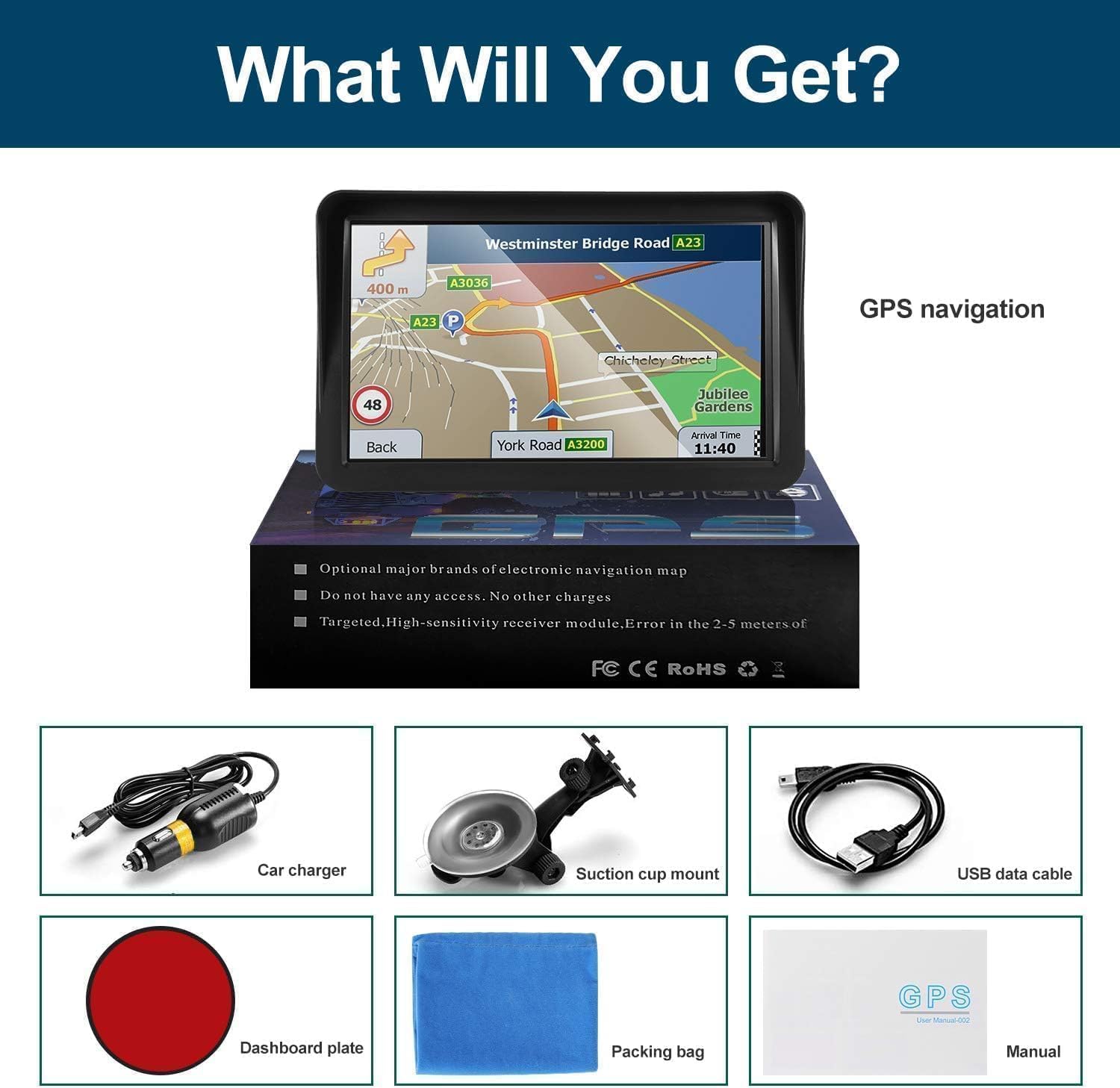 GPS Navigator for Car Truck RV,Navigation System 9 Inch Touchscreen with，2025 Maps (Free Lifetime Updates) Support Voice Turn Direction Guidance/Speed and Red Light Warning/Custom Truck Routing