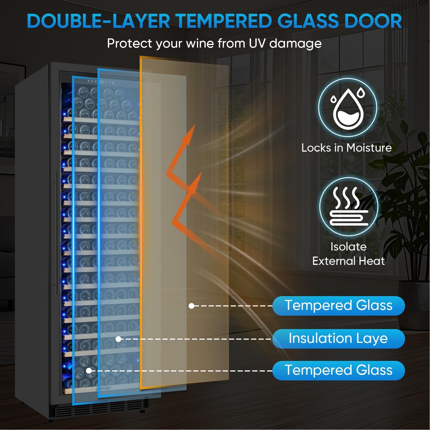 Dual Zone Wine Beverage Cooler & 200 Bottle Wine Fridge Combo, Built-In/Freestanding Refrigerator With Advanced Compressor & Low Noise - Black