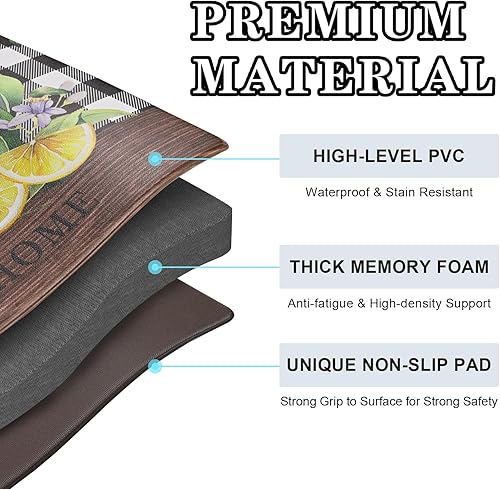 Miniatura 8 de ASPMIZ Juego de 2 alfombras de cocina para cocina de primavera y verano, a cuadros, acolchadas, antifatiga, impermeable, para fregadero de cocina,