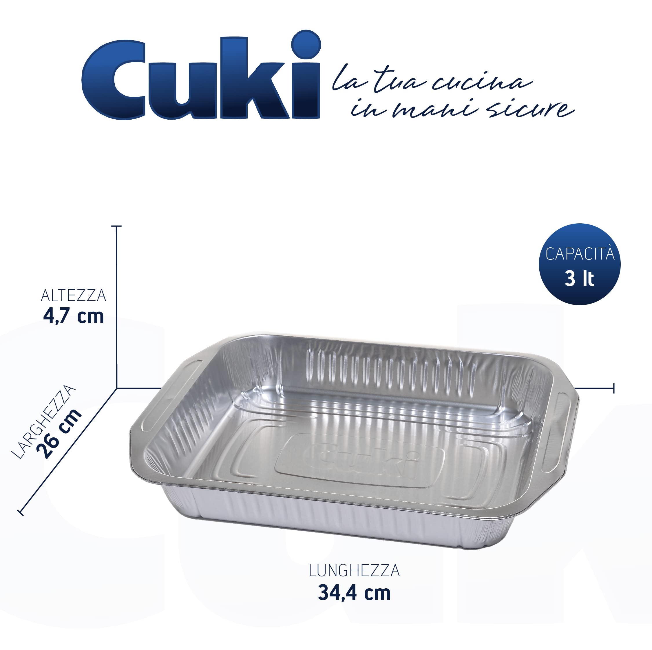 Cuki Vaschette Alluminio - Ultra Forza - Con Manici - 8 Porzioni - Rettangolari [Rs98G] - Formato Convenienza - 1 Confezione da 10 Pezzi