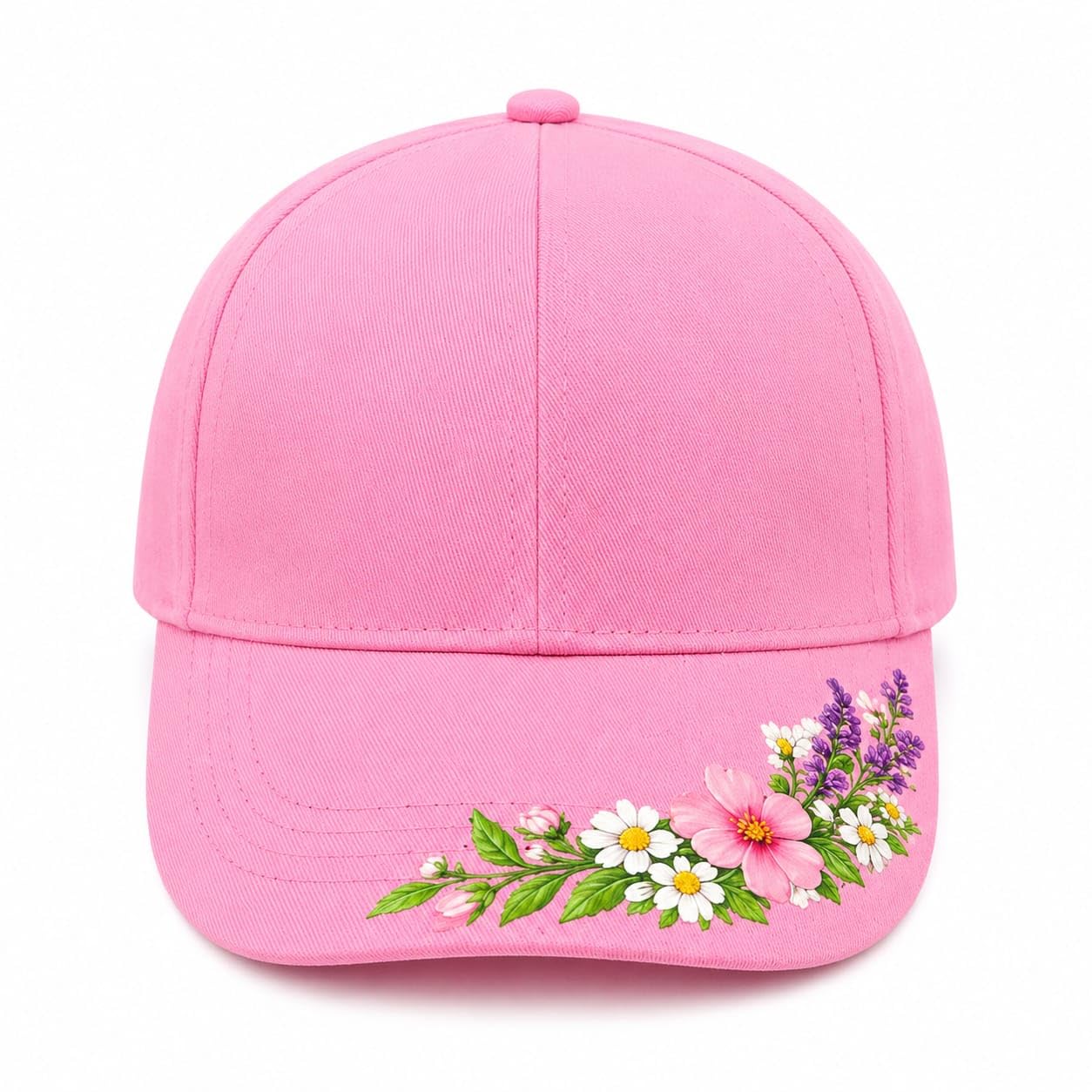 Kids Floral Printed Pink Baseball Cap for Girls (4-12 Years) | Adjustable Summer Sun Cap | Lightweight Breathable Cotton Blend | Casual Outdoor Sports Hat-image-7