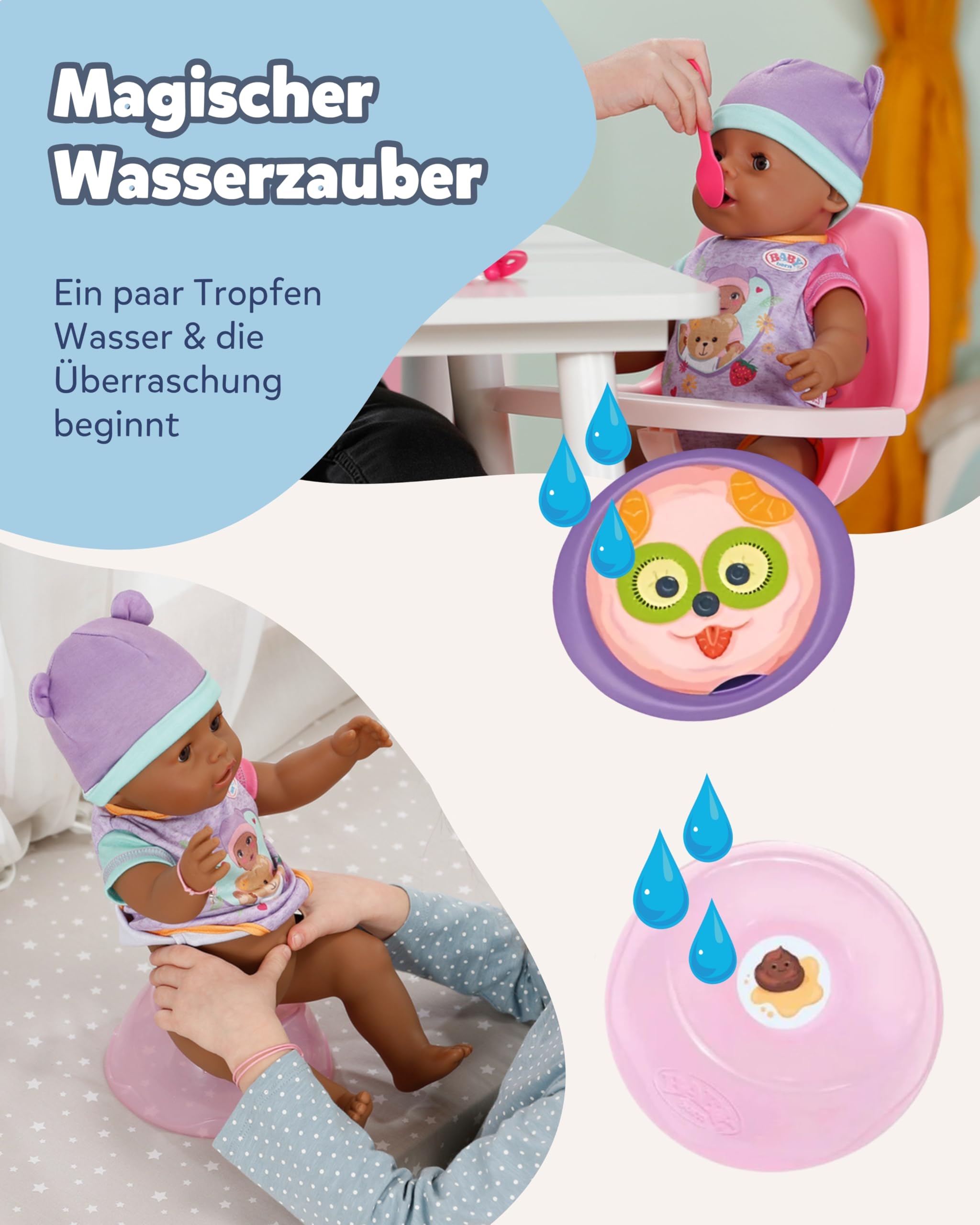 BABY Born Eva - 43 cm große Babypuppe - 10 Funktionen inkl. Accessoires & Strampler - Funktioniert komplett ohne Batterien - Geeignet für Kinder ab 3 Jahren