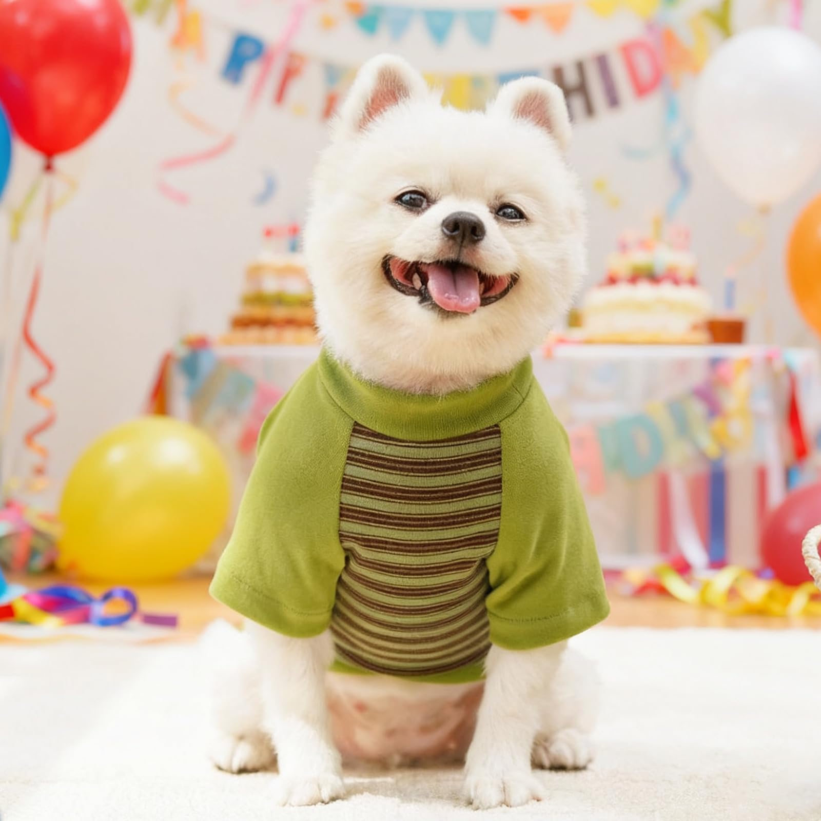 Yoolhamy Dog Clothes for Small Dogs Jumper Winter Warm Striped Outfits with Leash Ring Soft Sweatshirts for Chihuahua Schnauzer Shih Tzu Yorkie French Bulldog (Green - Image 4