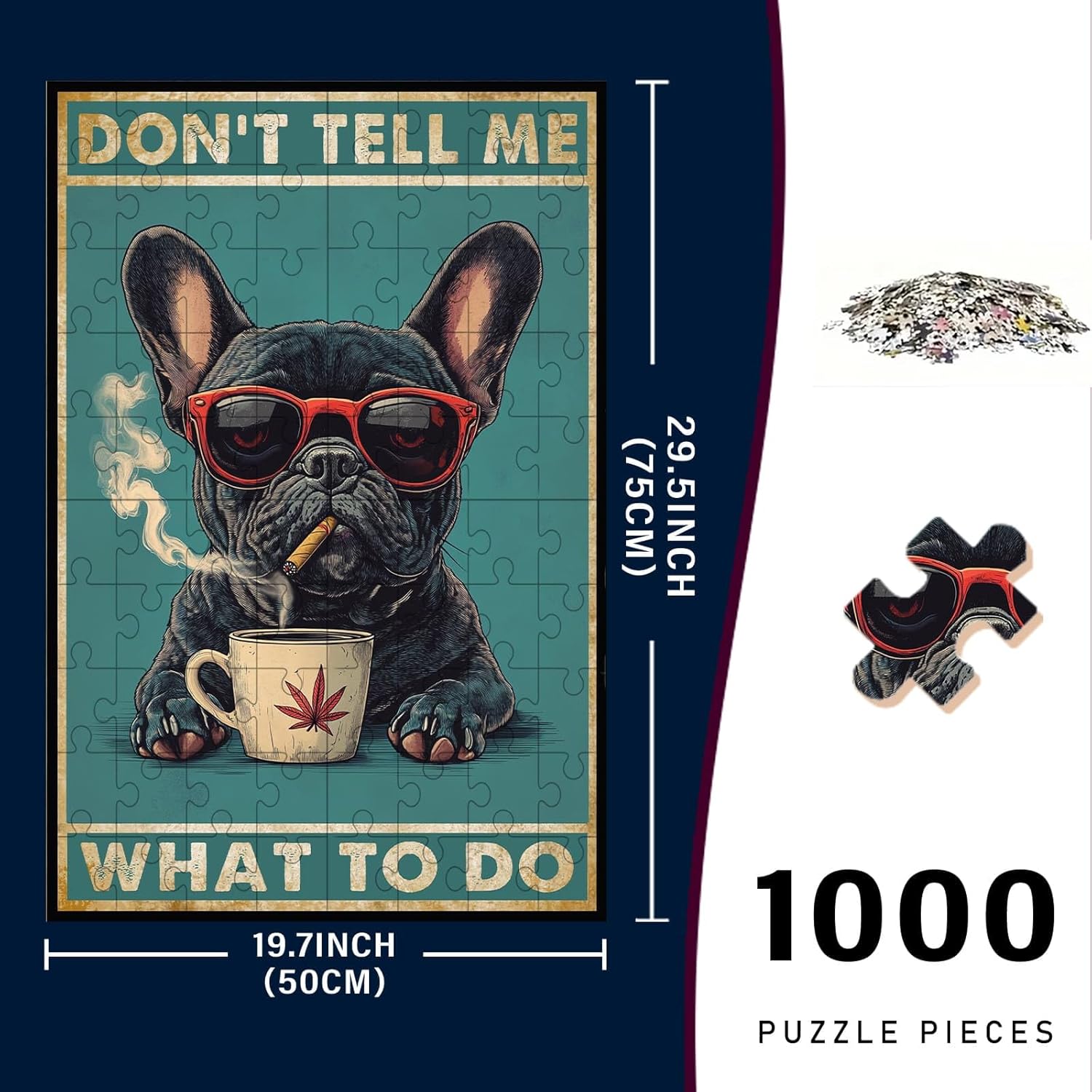 1000 Pieces Wooden Jigsaw Puzzle French Bulldog Dog Don't Tell Me What to Do Intellectual Decompressing Stress Relief Therapy Educational Game Collectibles DIY Toys for Family Friends 29.5x19.7 Inch