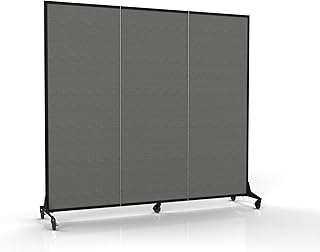 Screenflex Light Duty Partitions and Folding Screen Room Divider - Economical Room Division Privacy Screen for Office, School, and Commercial Spaces, 6'11" x 6'3", Black Frame, Stone