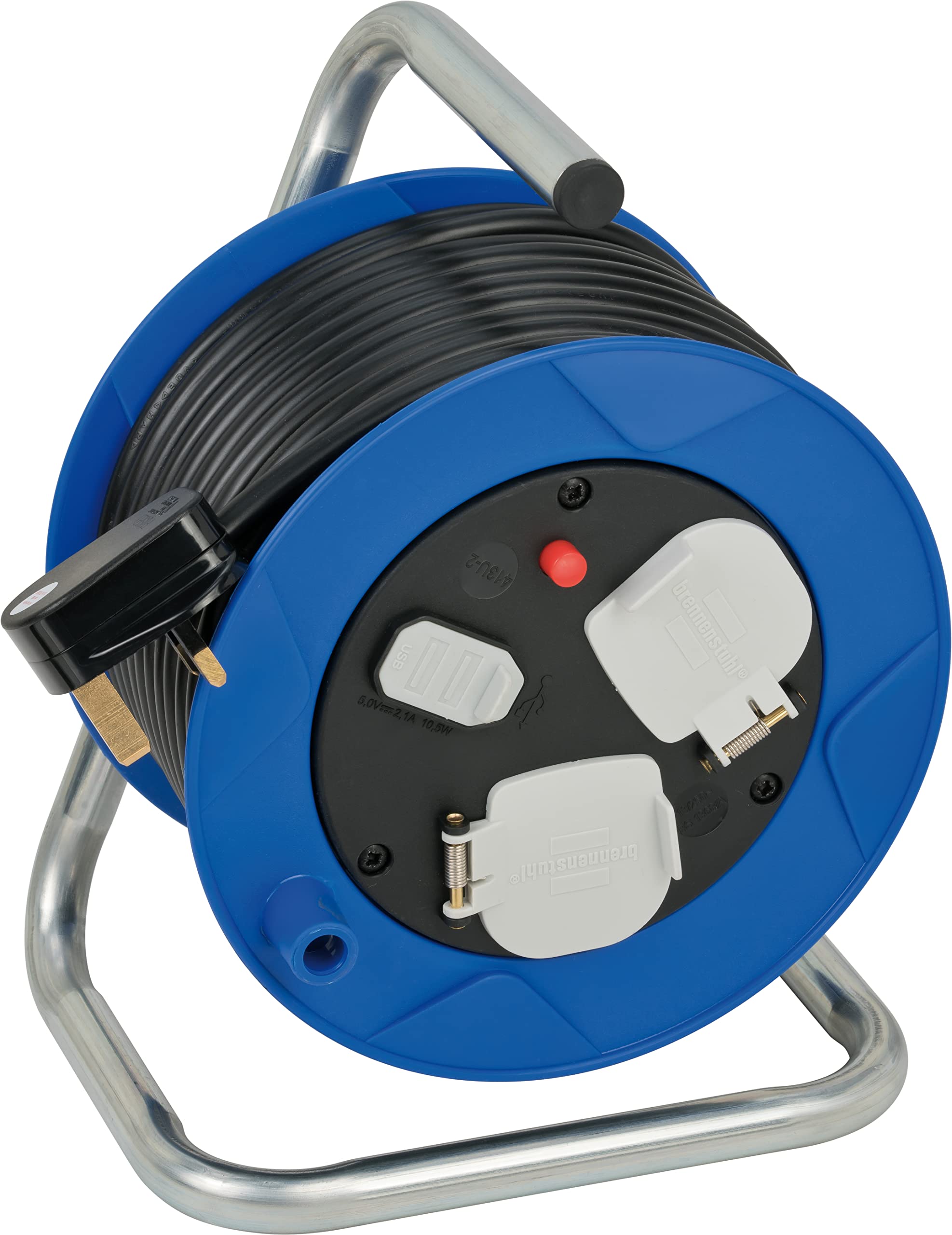 Brennenstuhl Blue Compact Cable Reel 2-Way With Usb For Indoor Use (Indoor Extension Reel With Usb Charging Function And 15M Cable, Made In Germany)