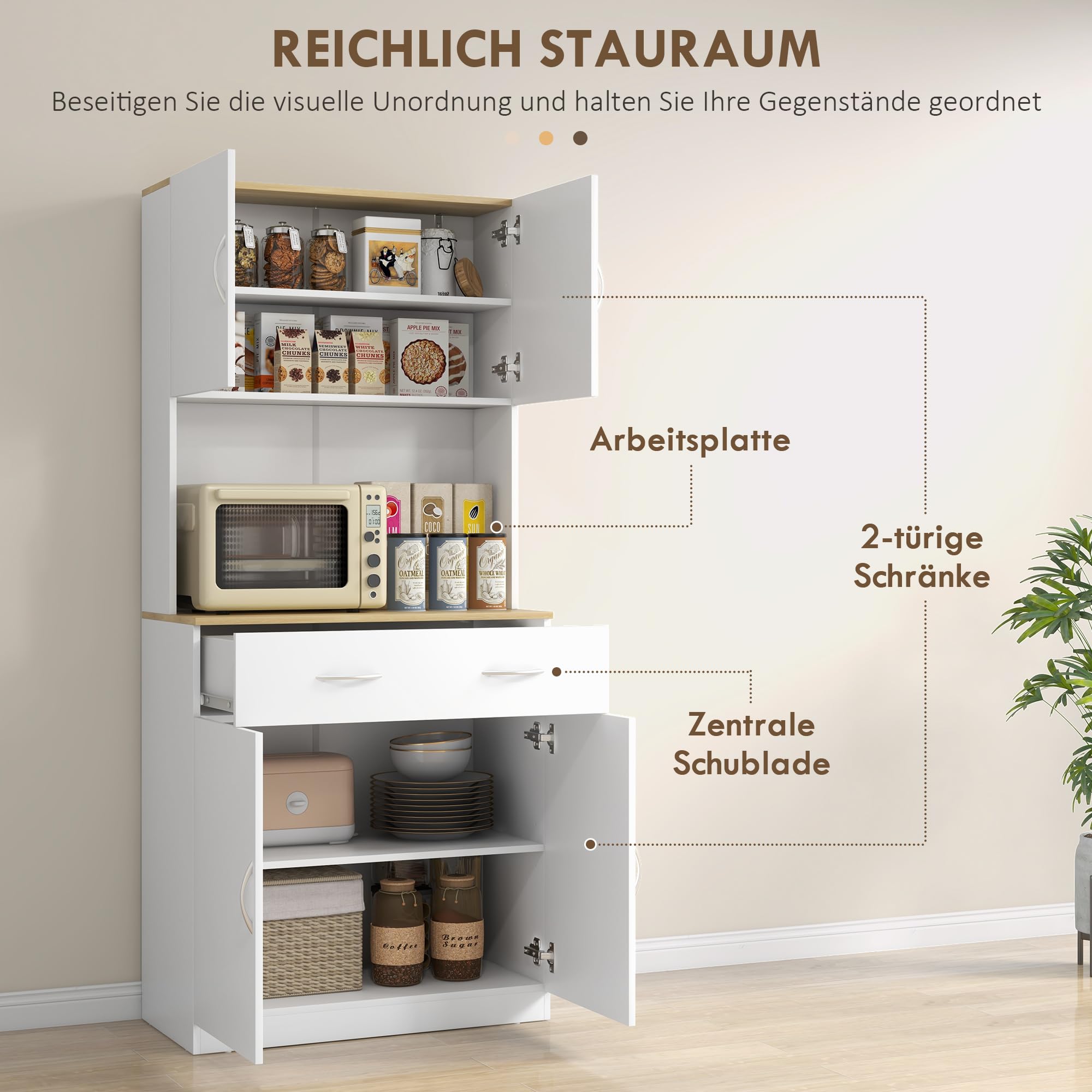 HOMCOM Keukenkast met lade hoge kast met verstelbare planken ladekast