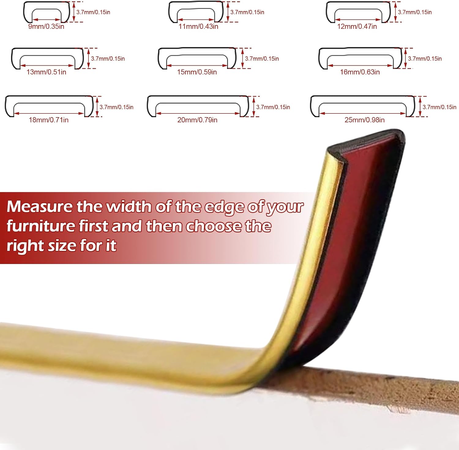 U-Shape Edge Banding, 16.4FT Veneer Edge Banding, PVC Self Adhesiv Furniture Corner Edge Strip Countertop Table Cabinets Chairs Shelves Restoration, 20MM, Gold