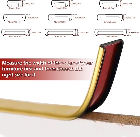 U-Shape Edge Banding, 16.4FT Veneer Edge Banding, PVC Self Adhesiv Furniture Corner Edge Strip Countertop Table Cabinets Chairs Shelves Restoration, 20MM, Gold