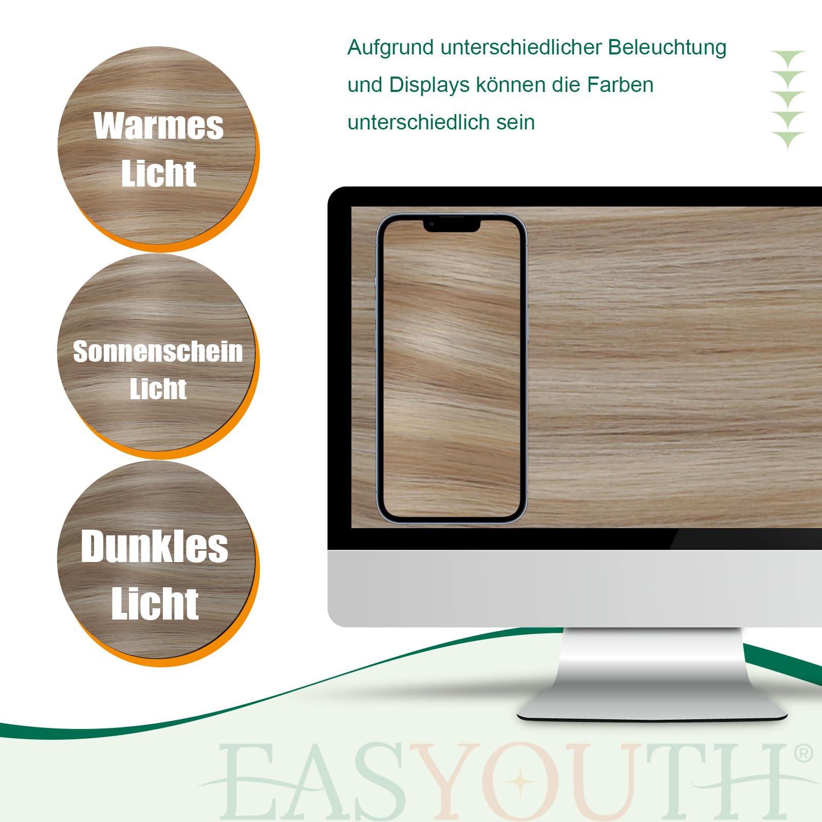 Easyouth Zopf Echthaar Extensions Blond Pferdeschwanz Extensions Echthaar Golden Blonde Highlight Mittelblond 30 cm 70g Zopf Extension Haarverlängerungen Glatt #16P22
