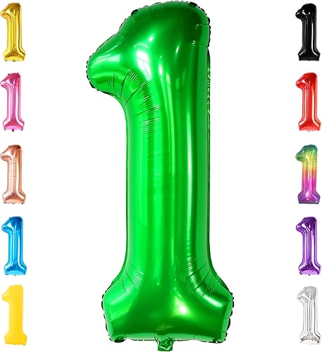 Globos gigantes de color verde oscuro número 1, de 40 pulgadas, globo verde uno para primer cumpleaños, globos de primer cumpleaños, globo verde