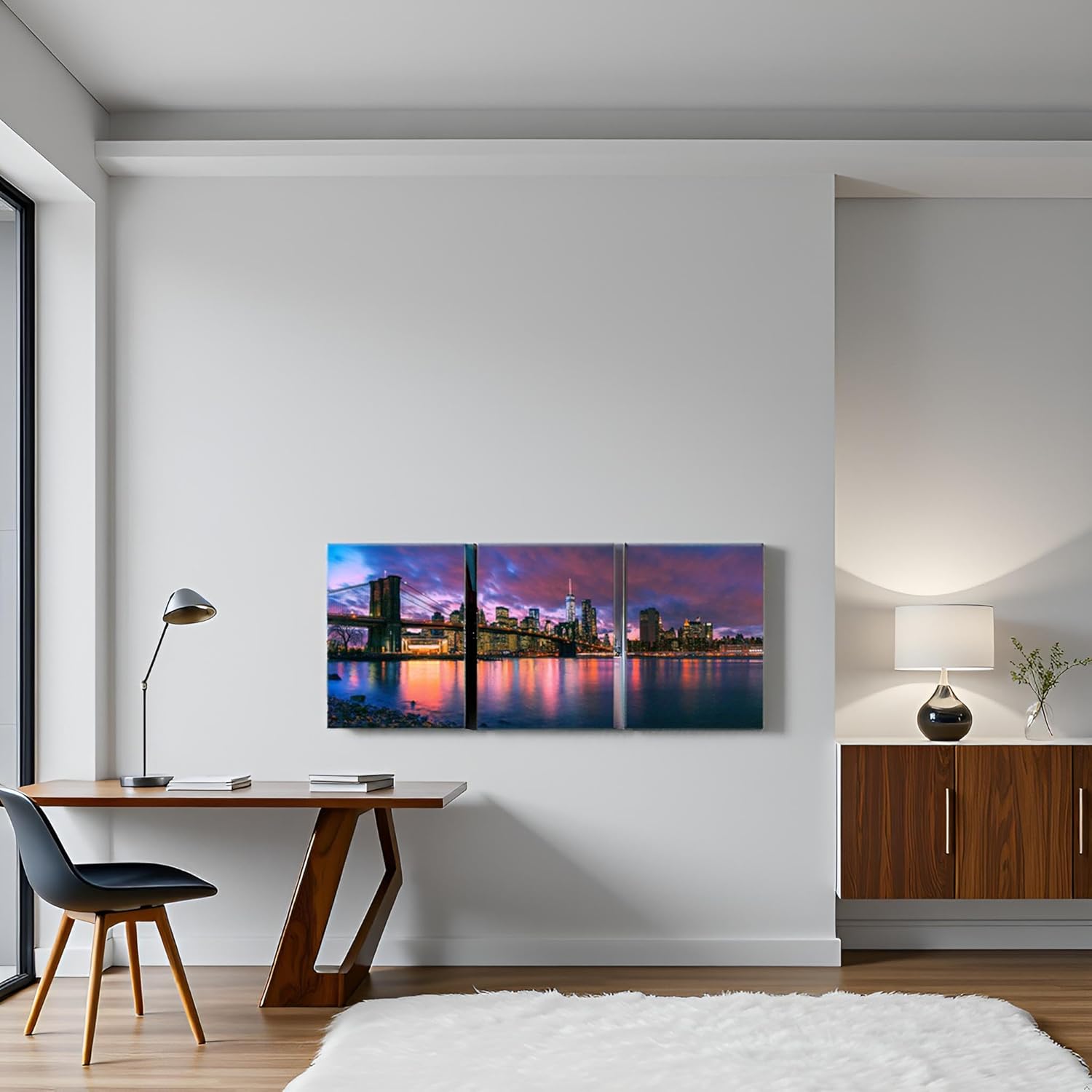 LevvArts Brooklyn Bridge Canvas Wall Art New York Manhattan City in Sunset Photo Picture Print Decor Modern Cityscape Skyline Painting for Bedroom Living Room Office (Small)