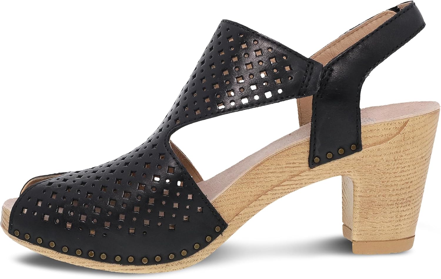 Dansko Teagan Stylish Peep Toe Sandal for Women - Quality Leathers with Laser Cut Details and a Heel for a Classy, All-Day Look - Cushioned, Contoured Footbed for All-Day Comfort