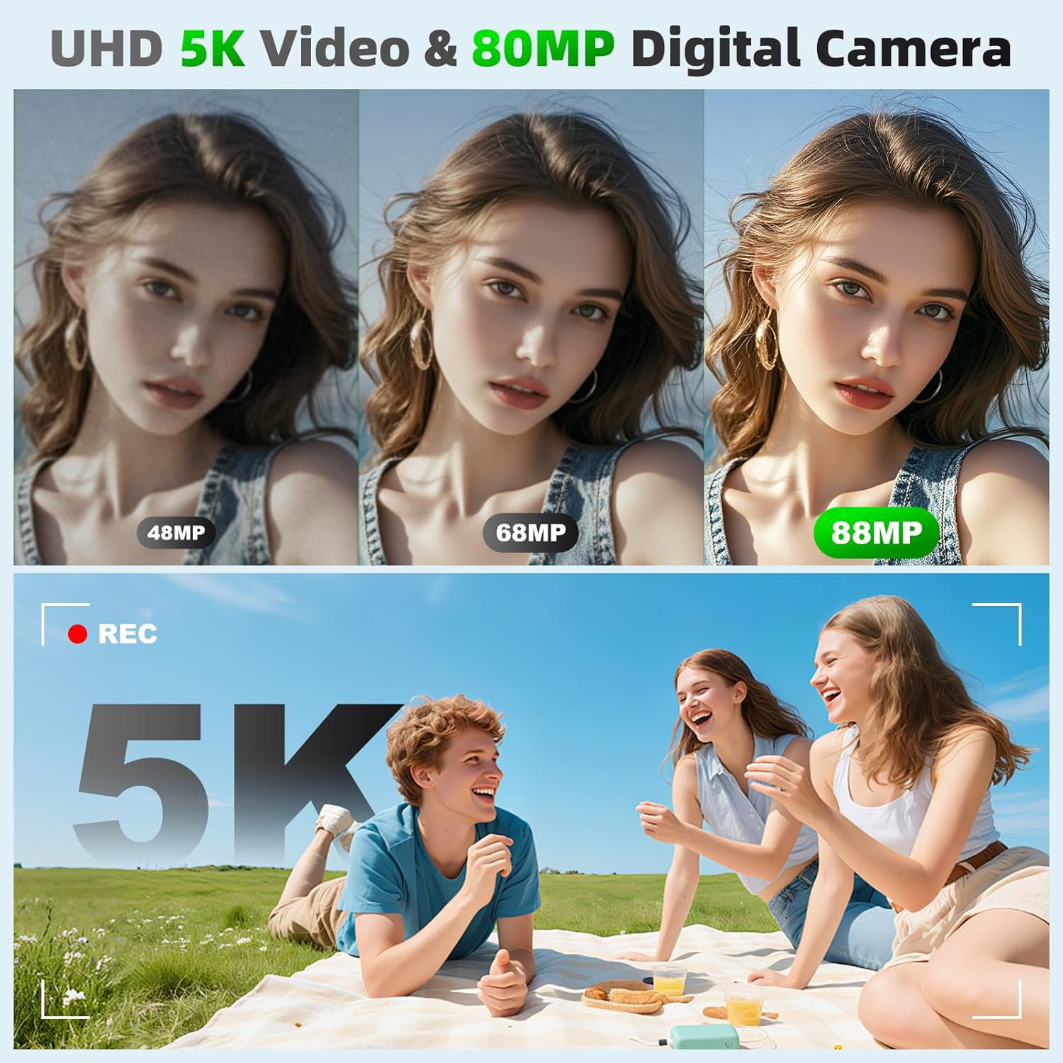 Digital Camera,5K 80MP Dual Screen Camera for Photography Vlogging with Tripod 18X Zoom Autofocus,Fill Light,Compact Vlog Cameras for YouTube,Campus,Travel,Teens & Beginners 2 Batteries 64GB Card - Image 3