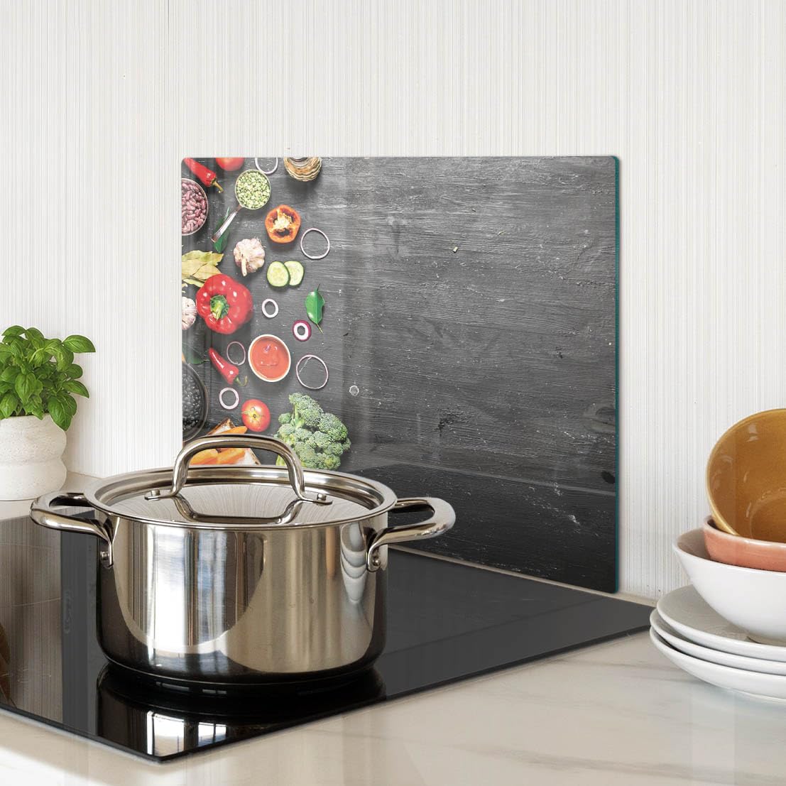 Accessorio da cucina: Coperchio in vetro e tagliere 40x30 cm Verdure Nere