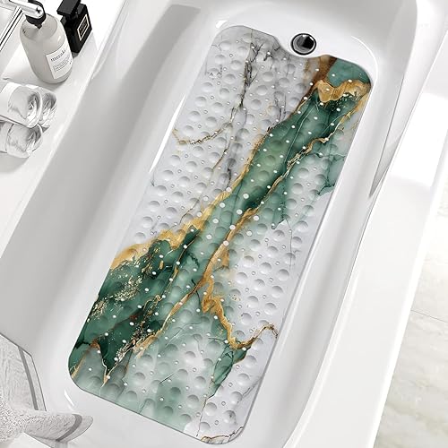 Miniatura 9 de Blcak - Tapete antideslizante para bañera de mármol dorado y blanco, tapete de baño antideslizante para ducha, tapete de ducha grande lavable para