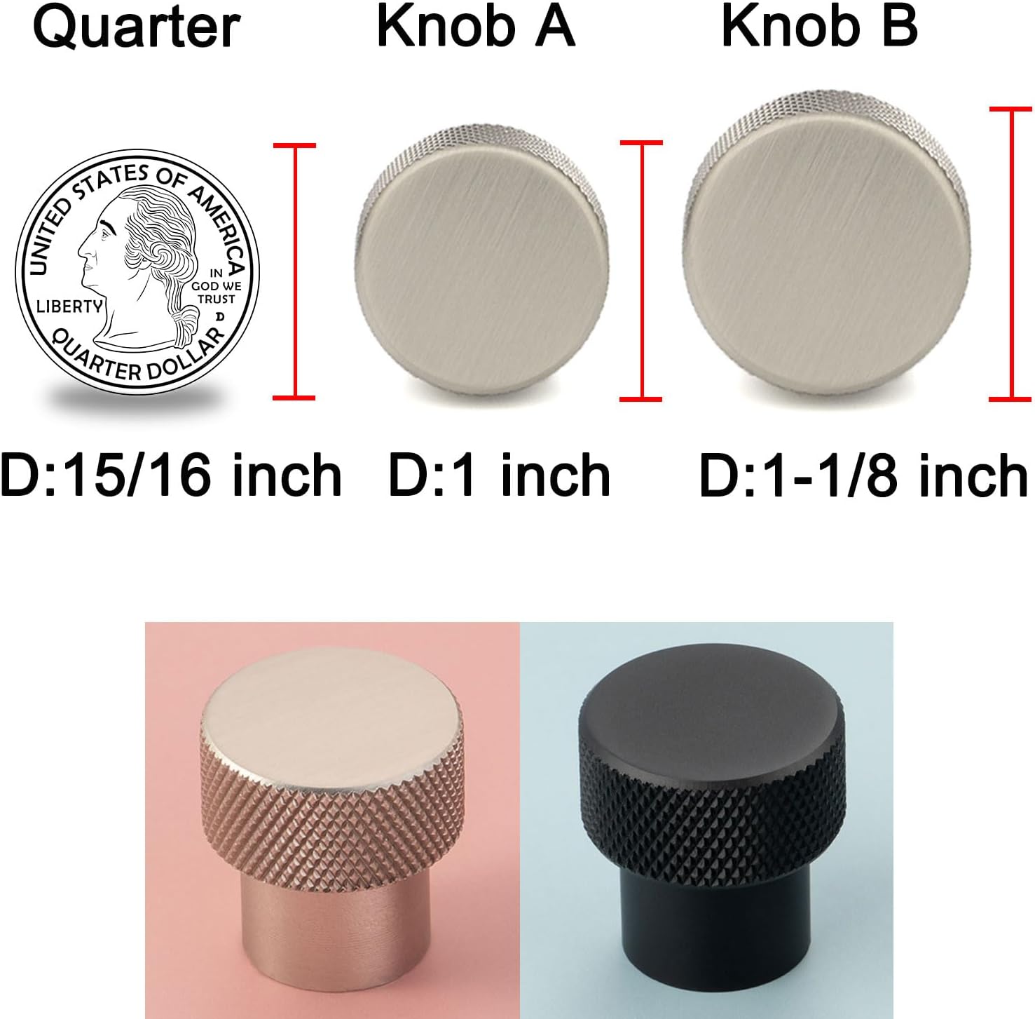 10 Pack 1-1/8 Inch, Knurled Brushed Nickel Cabinet Knobs Satin Nickel Drawer Knobs Silver Cabinet Pulls, AK1301 Knurled Round Kitchen Hardware for Cabinets Drawers Dresser Bathroom Cupboard