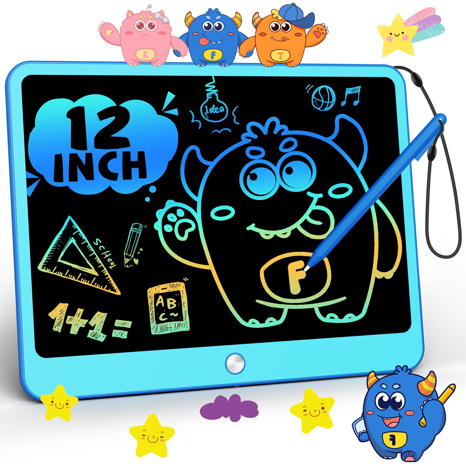 TEKFUN Kids Toys Gifts for 3+ Years Old Boys Girls Toddler, 12inch LCD Writing Tablet Erasable Drawing Tablet Writing Pads, Kids Travel Toys Boys Girls Birthday Gifts Age 3 4 5 6 7 (Blue)