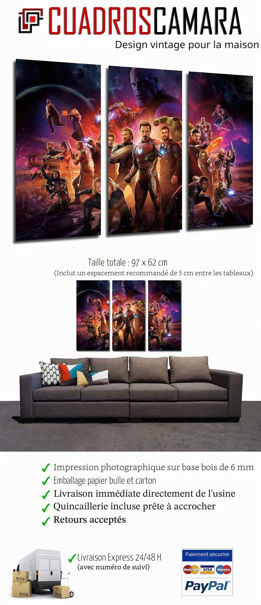 Cuadros Cámara 27133 Tableau photographique, multicolore, XXL