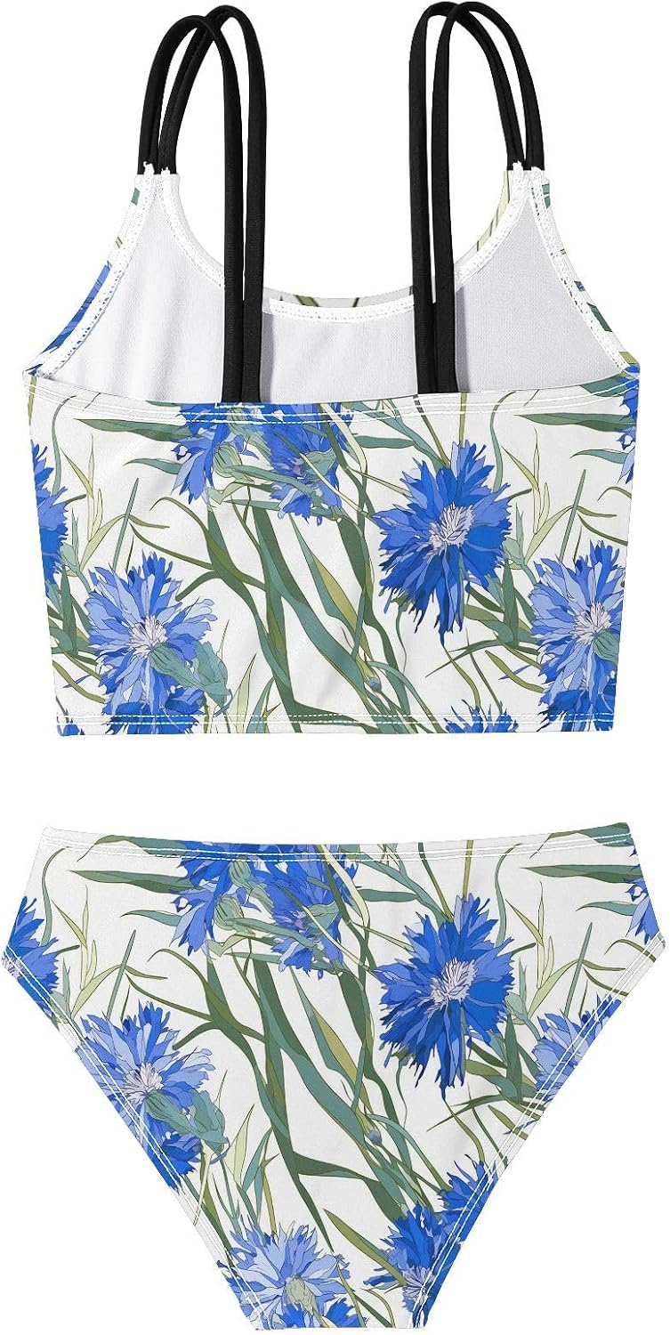 visesunny Girls Two Piece Swimsuits Cobalt Blue Cornflower Girl's Bikini Sets Bathing Suits for Girls Size 5-12Y