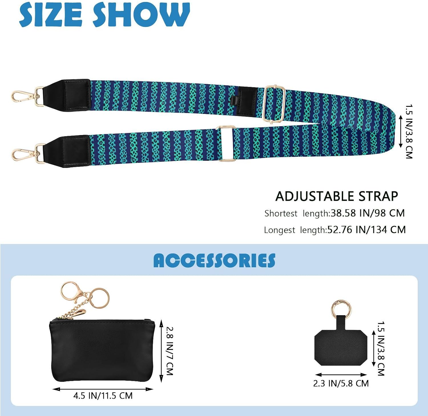 Phone Wrist Strap with Detachable Coin Purse Neon Teal Blue Leopard image 2