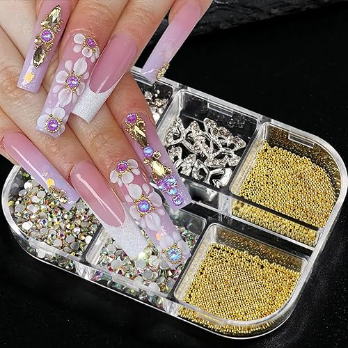 Miniatura 5 de Dijes de aleación 3D de mariposa para uñas, mariposas acrílicas 3D, diamantes de imitación con perlas, cuentas de caviar, diseño de cristal