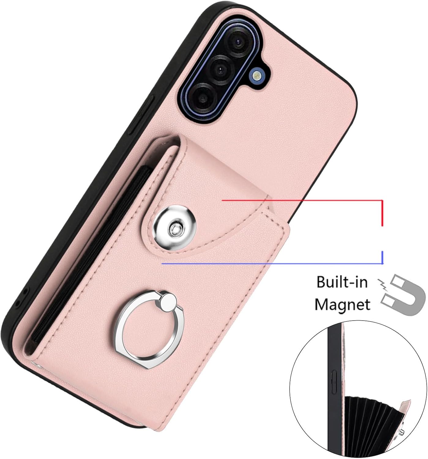 Asuwish Compatible with Samsung Galaxy A17 5G Wallet Case and Tempered Glass Screen Protector Ring Holder Credit Card Slots Stand Cell Accessories Phone Cover for A 17 17A 4G Women Men Pink image 4