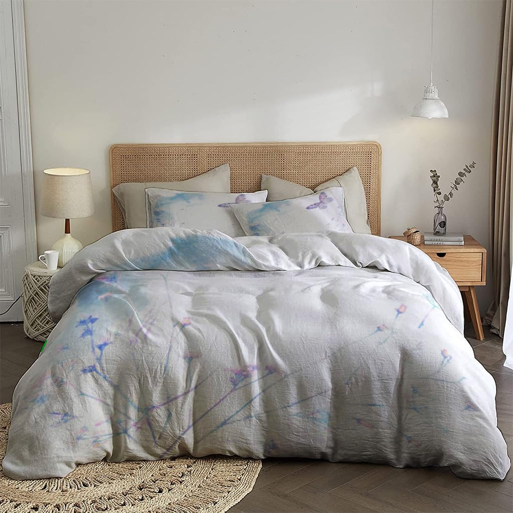 NIBAINLO 布団カバー葉と枝のある水彩画の花 肌に優しい ピーチスキン加工 掛け布団カバー 和式 洋式 あったか 布団カバーセット リバーシブル ホームステイ ホテル 家庭兼用