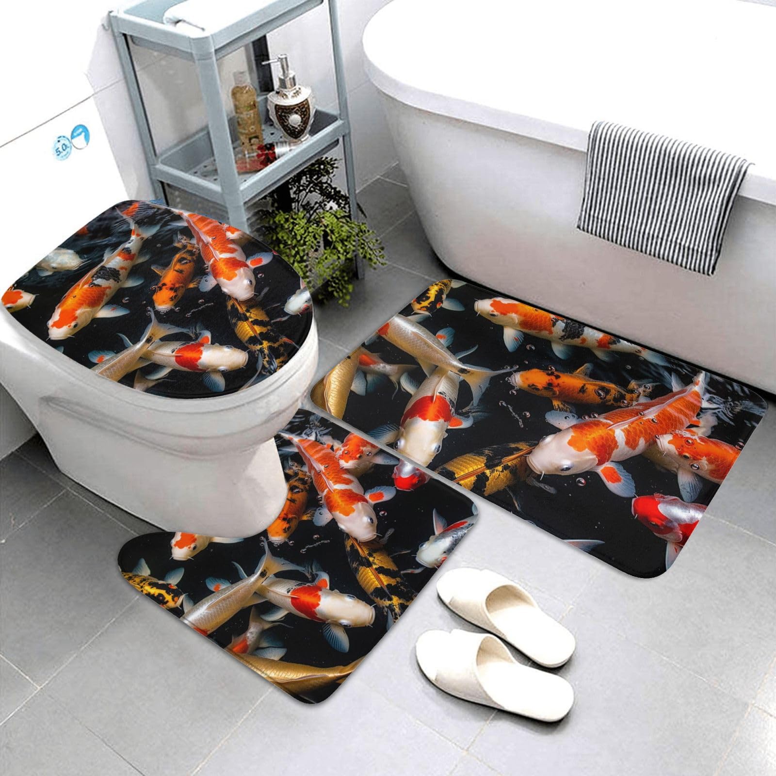 Tapis de bain antidérapant et absorbant carpes koï pour sécuriser le sol