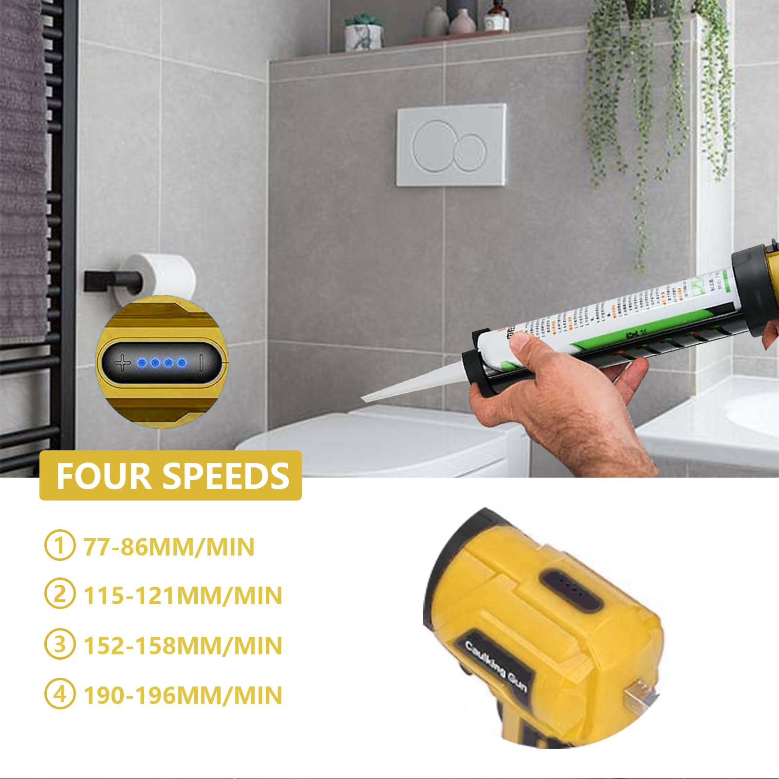 Pistola de cartuchos sin cable batería para DeWalt 20V Max con luz LED y 4 velocidades ajustables Para reparar baldosas y sellar encimeras de cocina