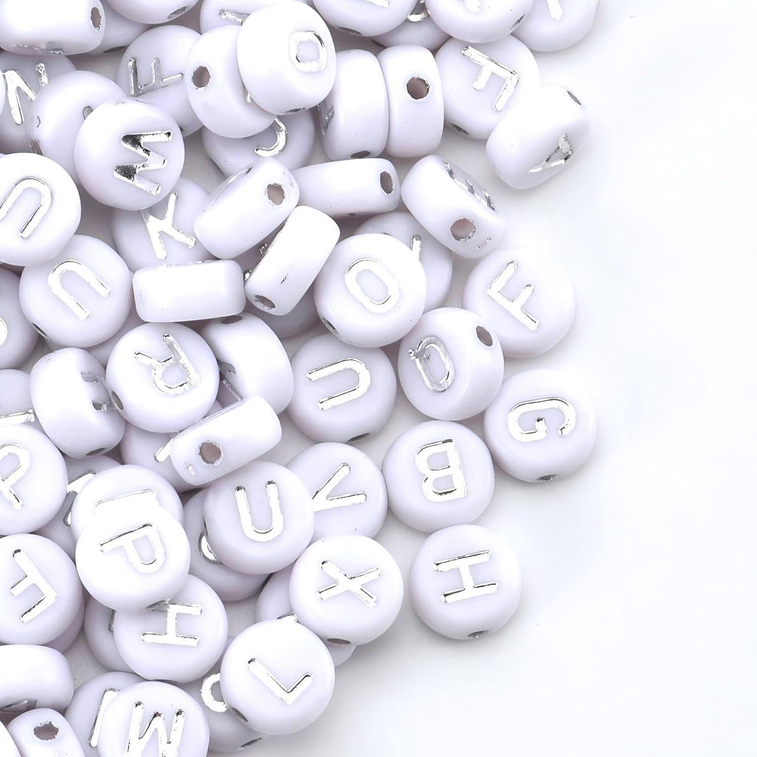 1600Pcs White and Silver Round Letter Beads A-Z, 4X7mm Acrylic Alphabet Beads for Jewelry Making - Image 2